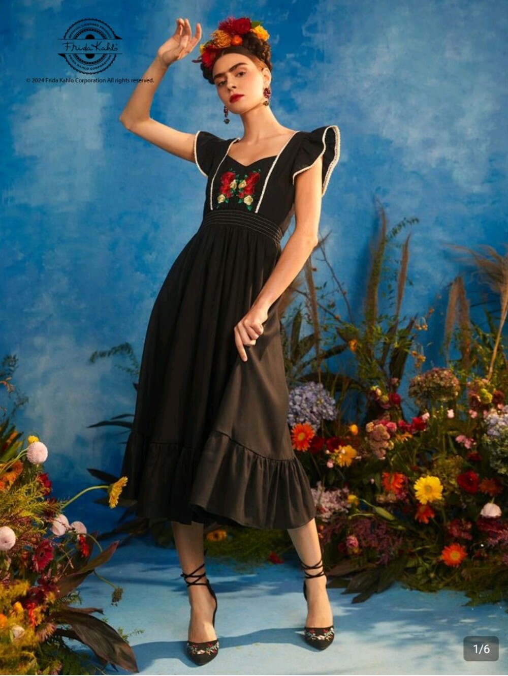 SHEIN Black Midi Dress with Rose Embroidery🌹